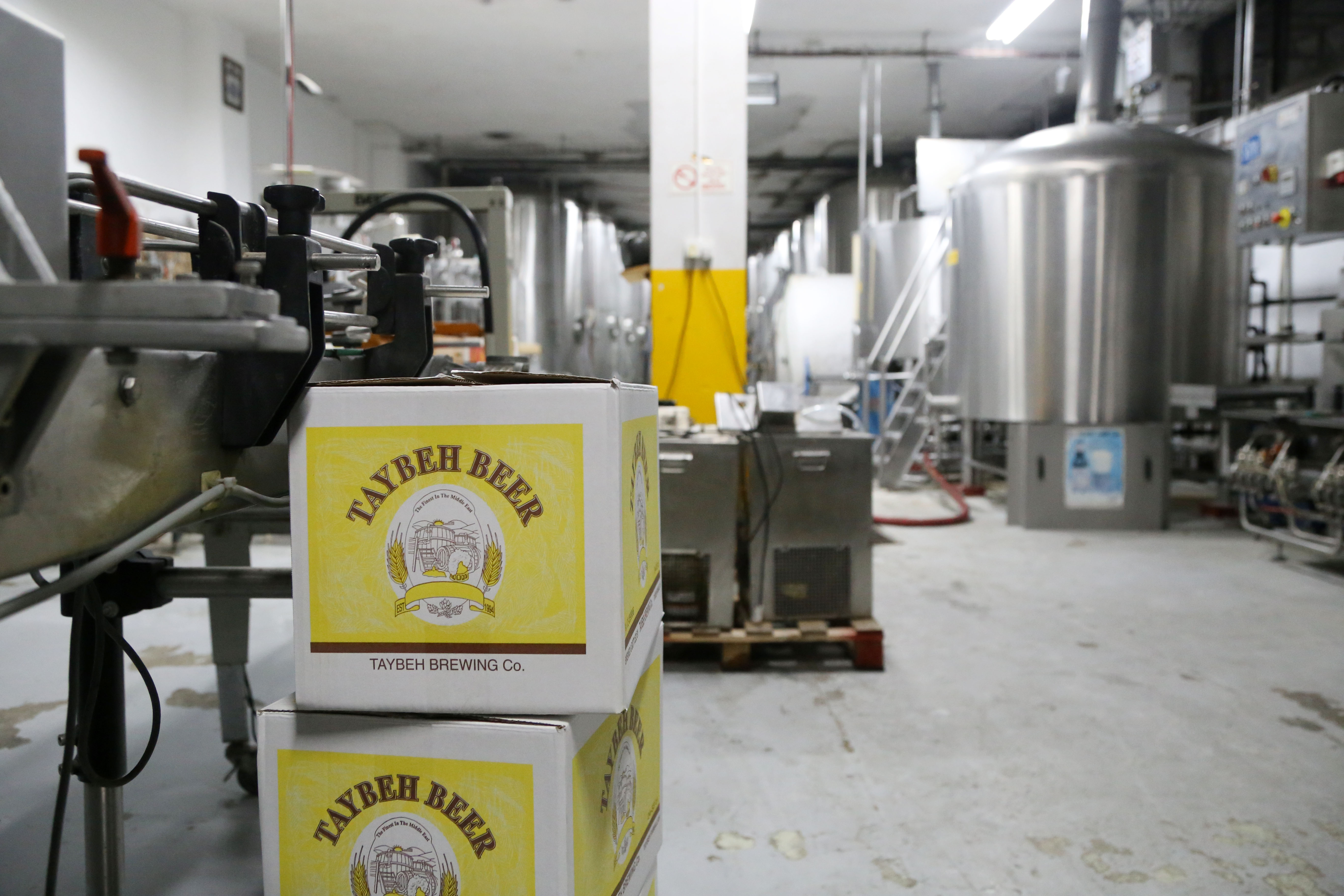 Taybeh boxes await shipment at the West Bank’s biggest brewery.