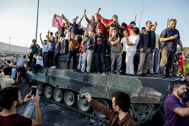 Turkish protesters during the failed coup in mid-July, 2016. Image courtesy of http://www.wsj.com/articles/after-turkish-coup-attempt-jubilation-on-streetsand-worries-about-what-comes-next-1468692785
